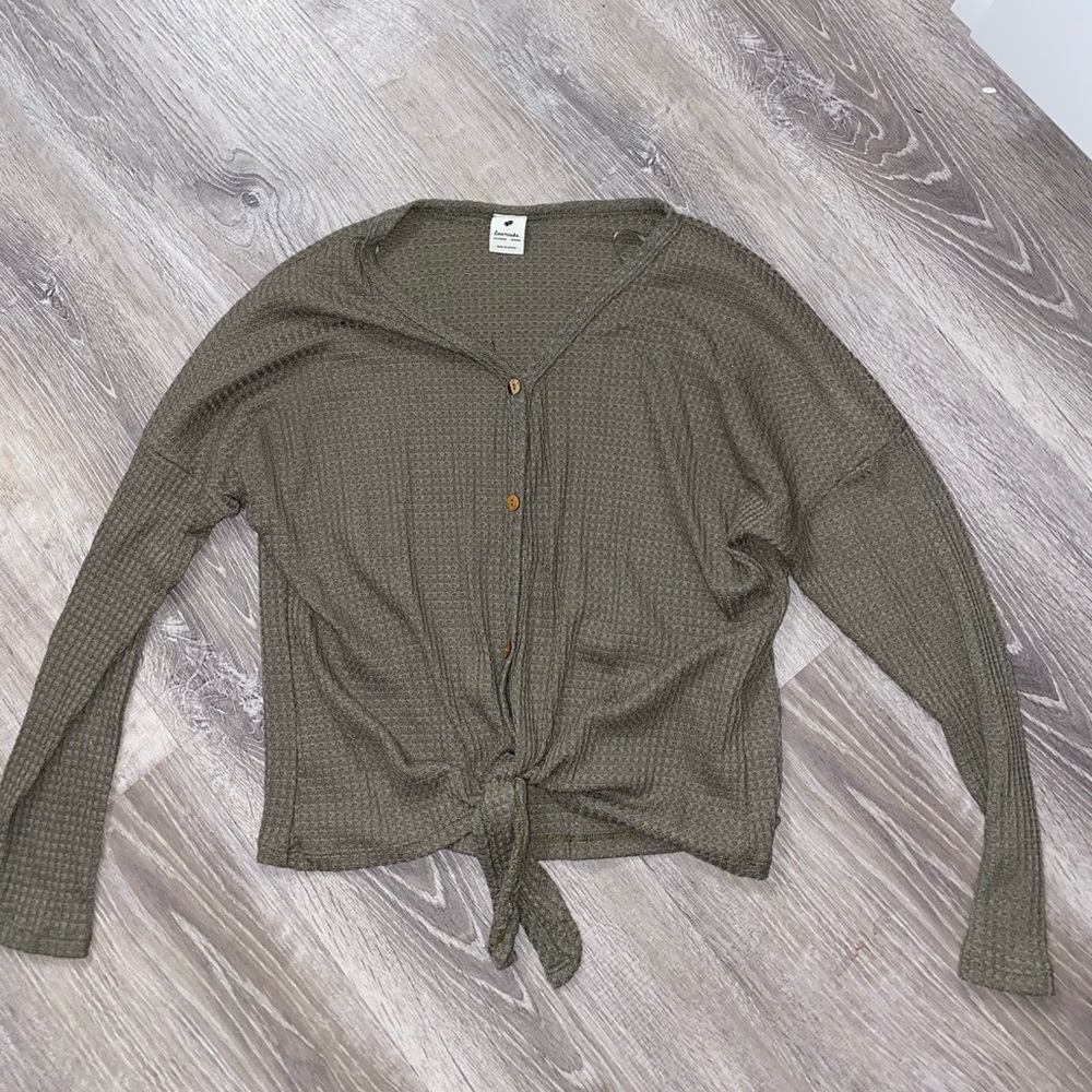 waffle knit tie front top!